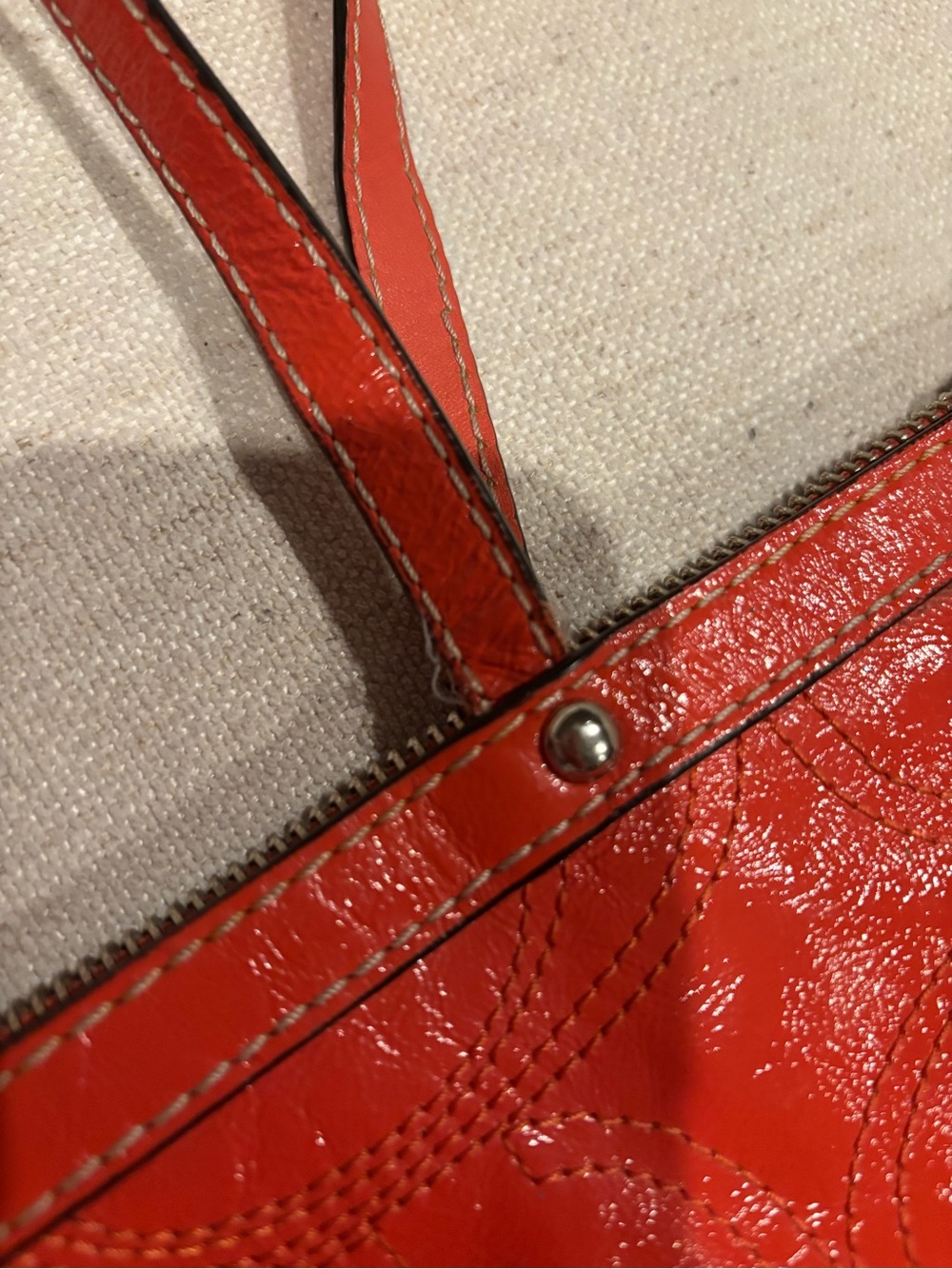 LOW START!🔥Coach Orange Patent Leather Tote with Signature Charm - Picture 9 of 13
